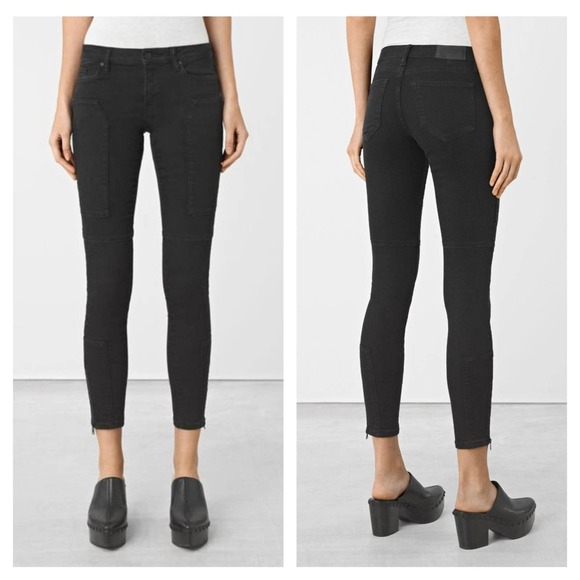 All Saints Denim - All Saints Leah Biker Zip Ankle Jeans in Black